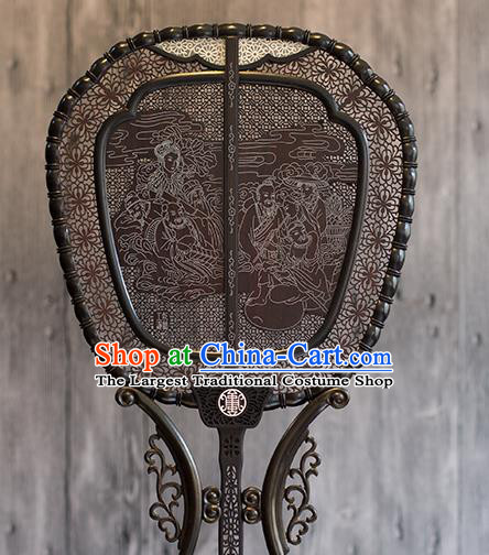 China Handmade Ebony Fan Traditional Carving Wood Fan Classical Palace Fan