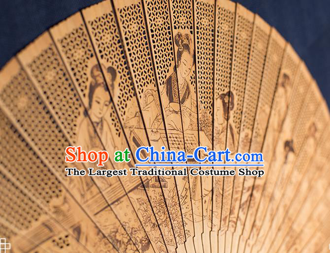 Chinese Traditional Carving Sandalwood Accordion Classical Folding Fan Handmade Hollow Fan