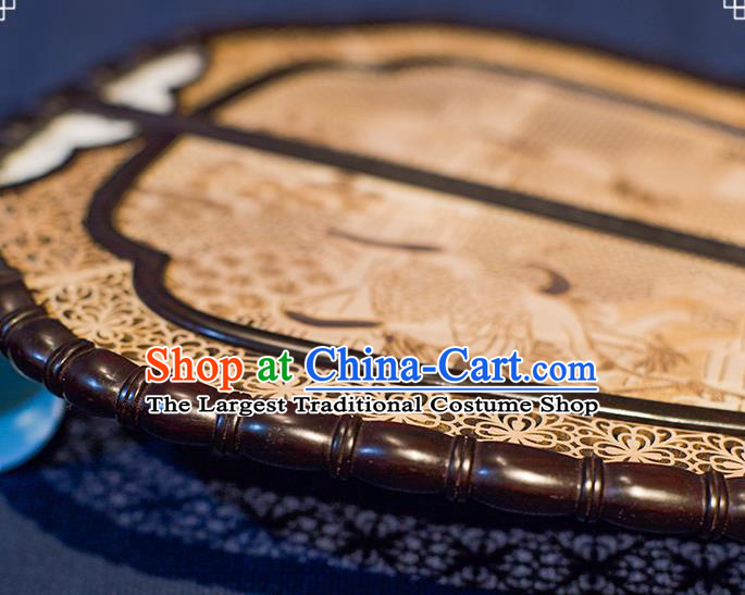 China Handmade Hollow Rosewood Fan Traditional Carving Wood Fan Classical Cranes Pattern Palace Fan