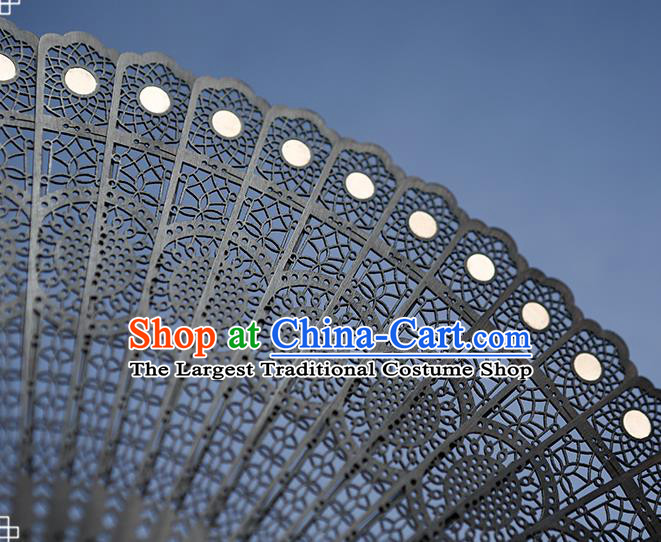 Chinese Handmade Hollow Peacock Feather Fan Classical Dance Folding Fan Traditional Black Sandalwood Accordion
