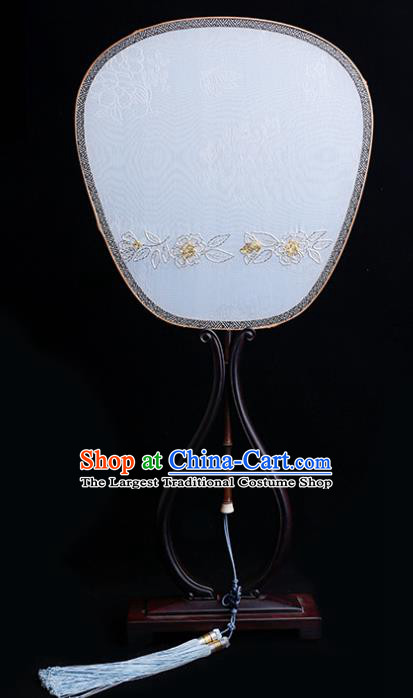 China Traditional Jacquard Blue Silk Fan Classical Palace Fan Handmade Hanfu Fan