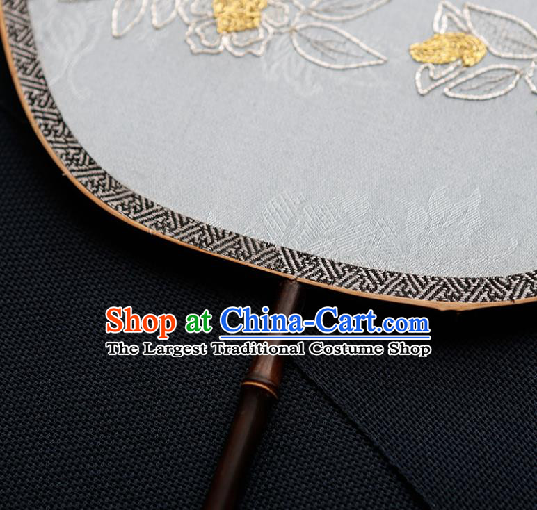 China Traditional Jacquard Blue Silk Fan Classical Palace Fan Handmade Hanfu Fan