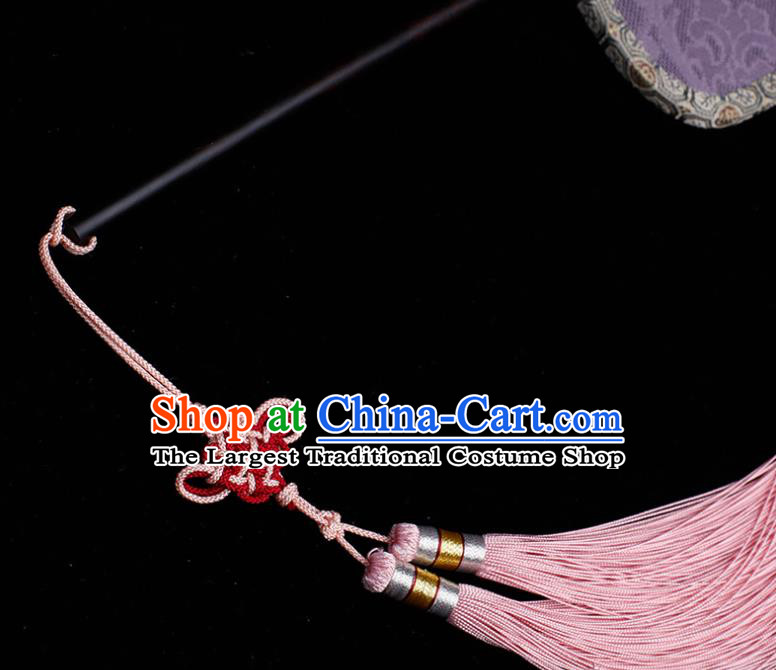 China Traditional Song Dynasty Jacquard Pink Silk Fan Handmade Hanfu Fan Classical Dance Palace Fan