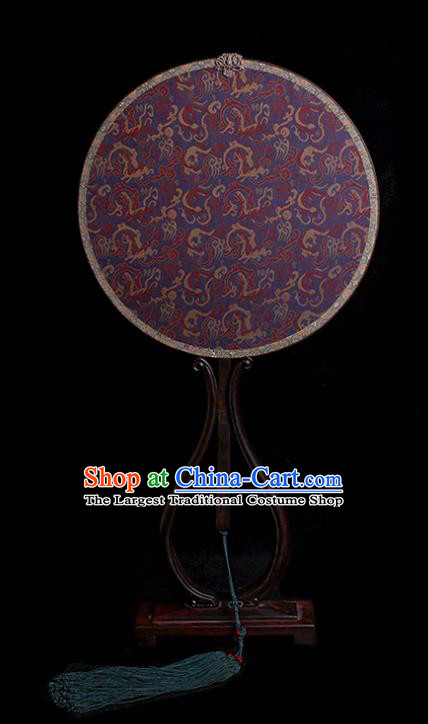 China Classical Dance Palace Fan Traditional Purple Silk Fan Handmade Hanfu Circular Fan