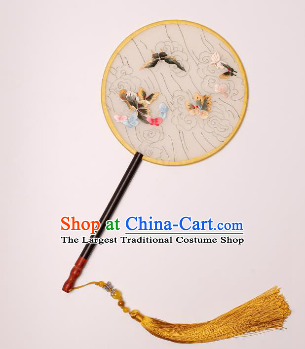China Classical Dance Palace Fan Traditional Hanfu Silk Fan Handmade Embroidered Butterfly Circular Fan