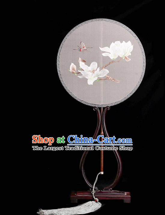 China Classical Silk Palace Fan Traditional Hanfu Fan Handmade Embroidered Mangnolia Circular Fan