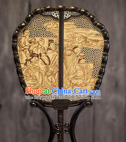 China Traditional Carving Wood Fan Classical Eight Immortals Painting Palace Fan Handmade Hollow Fan