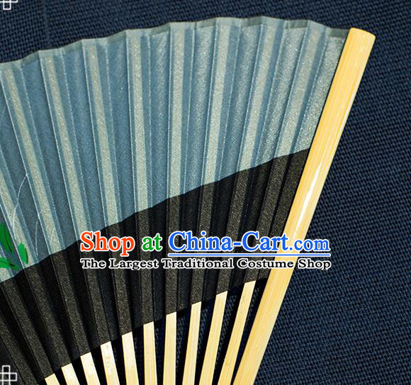 Chinese Printing Green Silk Fan Traditional Kung Fu Accordion Handmade Tai Chi Folding Fan