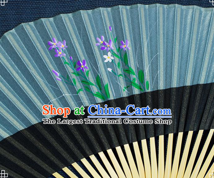 Chinese Printing Green Silk Fan Traditional Kung Fu Accordion Handmade Tai Chi Folding Fan