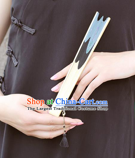 Chinese Handmade Tai Chi Folding Fan Printing Light Blue Silk Fan Traditional Kung Fu Accordion