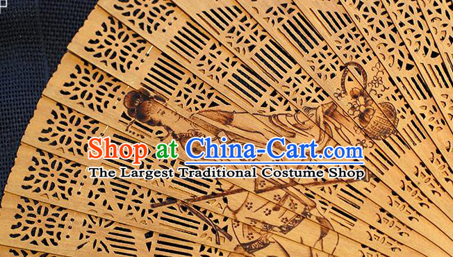 Chinese Traditional Kung Fu Fan Handmade Sandalwood Fan Ink Painting Goddess Folding Fan