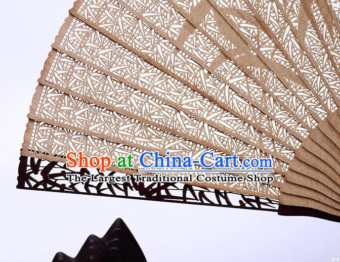 Chinese Handmade Fan Craft Classical Carving Bamboo Folding Fan Hollow Sandalwood Accordion
