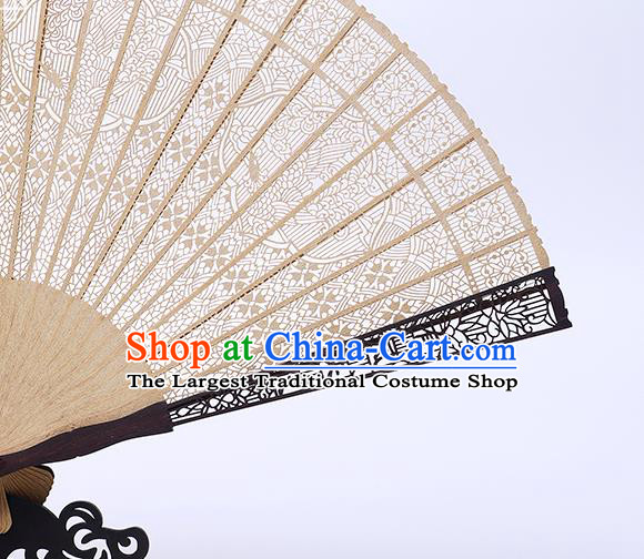 Chinese Handmade Ebony Fan Craft Classical Folding Fan Hollow Sandalwood Accordion