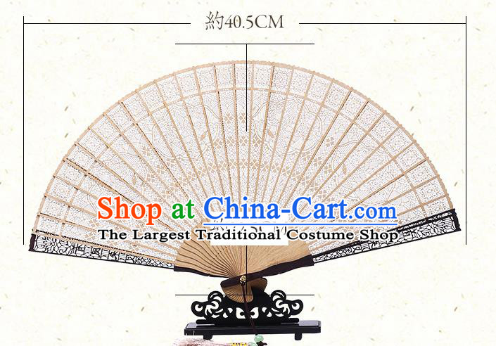 Chinese Handmade Ebony Fan Craft Classical Folding Fan Hollow Sandalwood Accordion