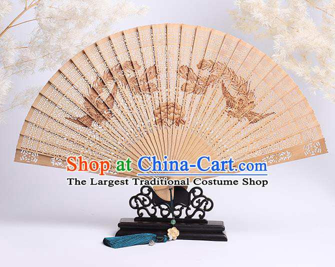 Chinese Printing Phoenix Fan Craft Classical Folding Fan Handmade Sandalwood Accordion