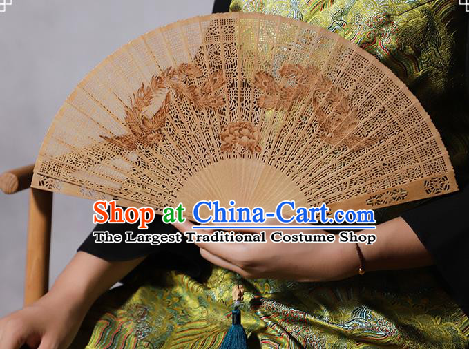 Chinese Printing Phoenix Fan Craft Classical Folding Fan Handmade Sandalwood Accordion