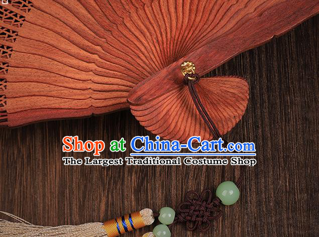 Chinese Handmade Hollow Orchids Fan Traditional Red Sandalwood Accordion Classical Folding Fan