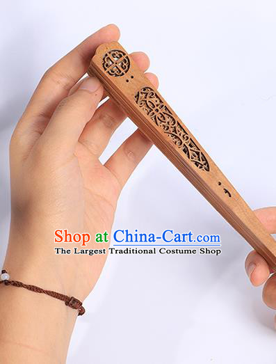 Chinese Handmade Sandalwood Fan Traditional Carving Peacock Feather Accordion Classical Folding Fan