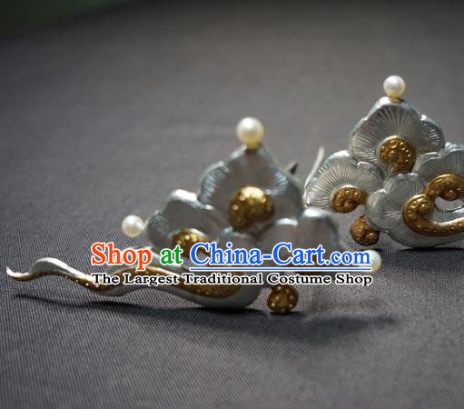 Chinese Ancient Princess Silver Cloud Hairpin Traditional Ming Dynasty Palace Lady Hair Stick