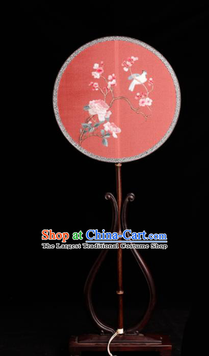 China Handmade Embroidered Palace Fan Traditional Qing Dynasty Court Circular Fan Classical Red Silk Fan