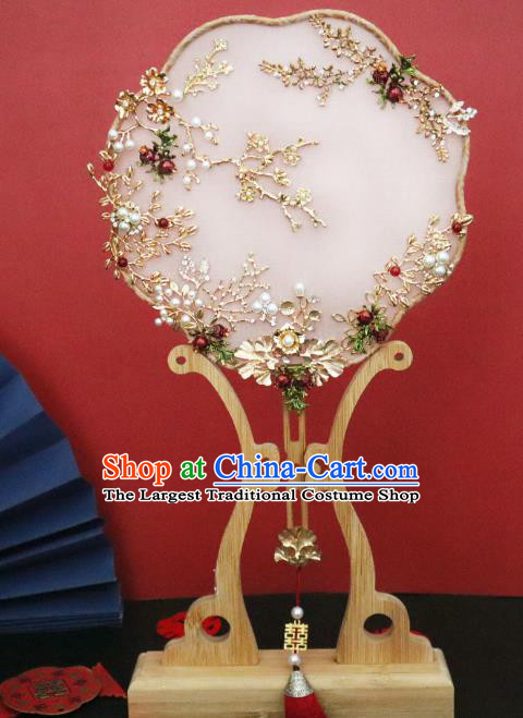 China Handmade Ancient Princess Palace Fan Classical Silk Fan Traditional Pomegranate Fan
