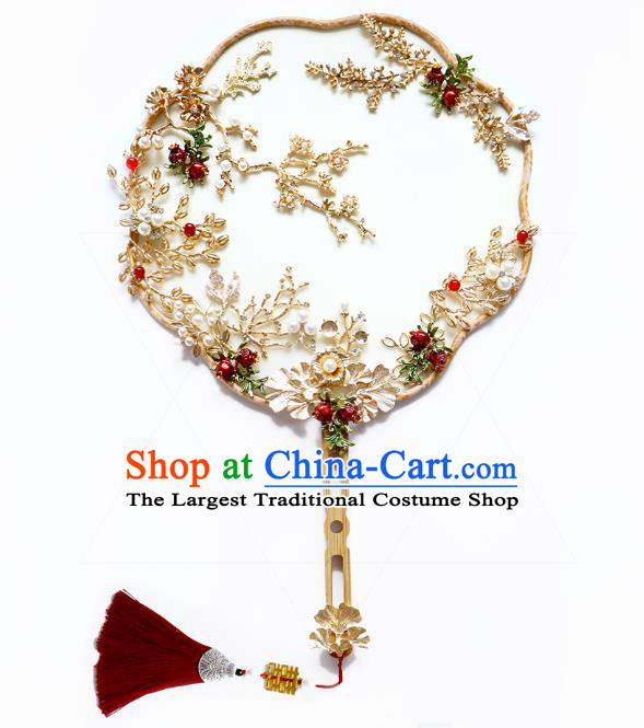 China Handmade Ancient Princess Palace Fan Classical Silk Fan Traditional Pomegranate Fan