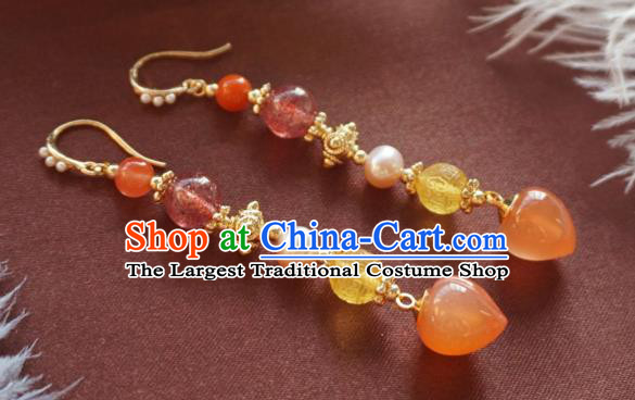 China Handmade Pearls Ear Accessories Traditional Cheongsam Rose Quartz Peach Earrings