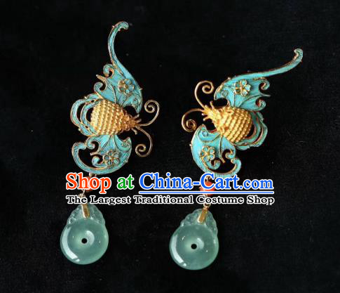 China Handmade Blueing Bat Ear Accessories Traditional Qing Dynasty Court Earrings