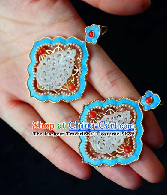 China Handmade Jadeite Ear Accessories Traditional Qing Dynasty Agate Blueing Earrings