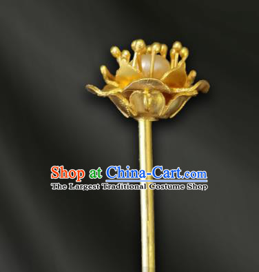 Chinese Traditional Ming Dynasty Golden Peach Blossom Hairpin Ancient Empress Pearl Hair Stick