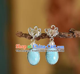 China Traditional Cheongsam Silver Chrysanthemum Earrings Handmade Kallaite Ear Accessories