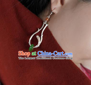 China Traditional Cheongsam Silver Vase Earrings Handmade Jadeite Ring Ear Accessories