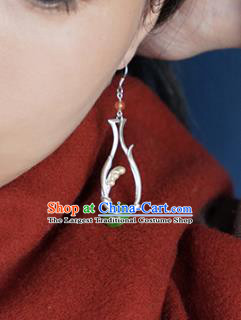 China Traditional Cheongsam Silver Vase Earrings Handmade Jadeite Ring Ear Accessories