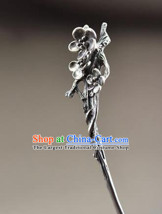 Chinese Handmade Cheongsam Hairpin Traditional Hair Accessories National Silver Carving Plum Hair Stick