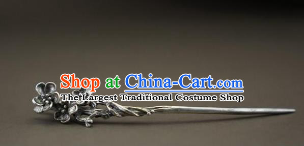 Chinese Handmade Cheongsam Hairpin Traditional Hair Accessories National Silver Carving Plum Hair Stick