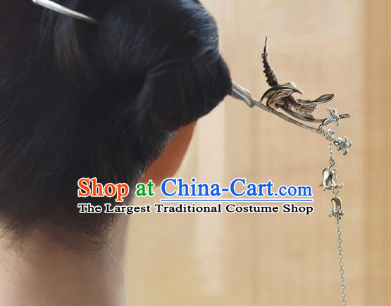 Chinese Traditional Hair Accessories National Silver Bird Tassel Hair Stick Handmade Cheongsam Hairpin