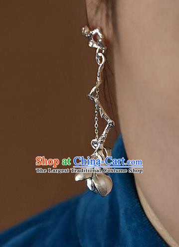 China Handmade Ear Accessories Traditional Cheongsam Silver Mangnolia Earrings