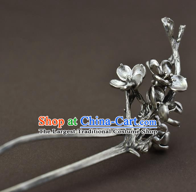 Chinese National Cheongsam Hair Stick Traditional Hair Accessories Handmade Silver Plum Hairpin