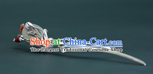 Chinese Traditional Hair Accessories Handmade Silver Hairpin National Cheongsam Hetian Jade Hair Comb