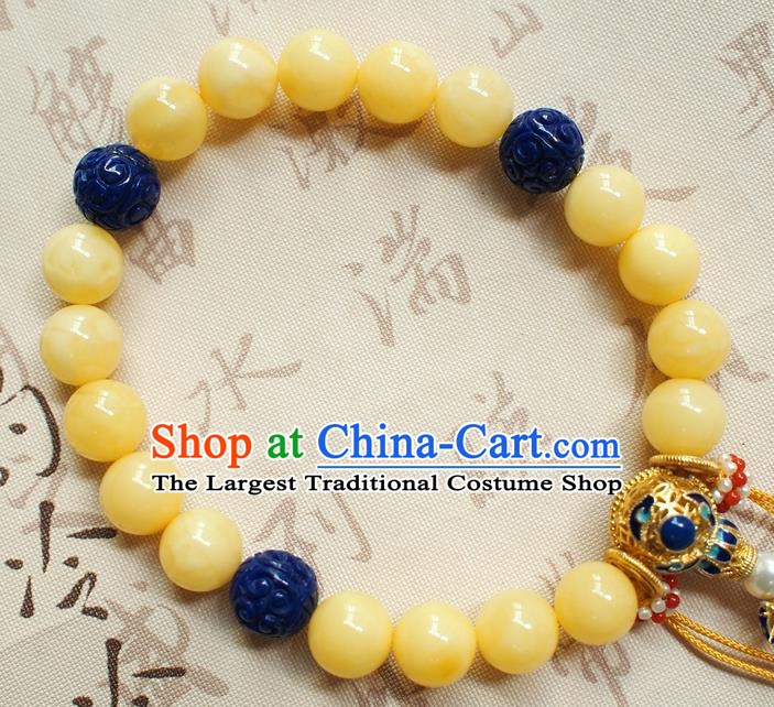 Chinese National Cheongsam Beeswax Brooch Traditional Qing Dynasty Lapis Bracelet