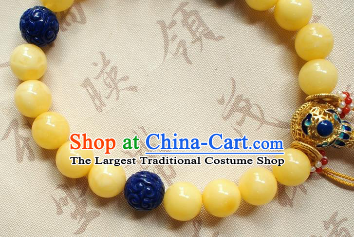 Chinese National Cheongsam Beeswax Brooch Traditional Qing Dynasty Lapis Bracelet