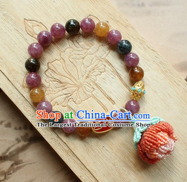 Chinese National Cheongsam Beads Lotus Wristlet Accessories Traditional Qing Dynasty Amethyst Bracelet