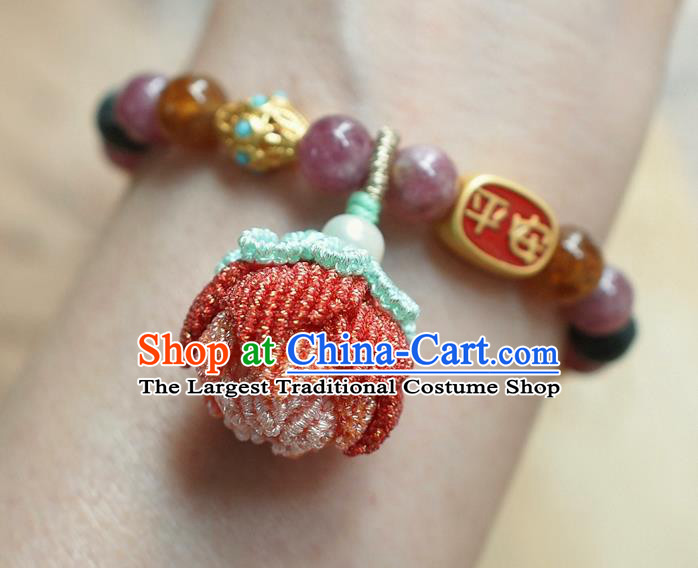 Chinese National Cheongsam Beads Lotus Wristlet Accessories Traditional Qing Dynasty Amethyst Bracelet
