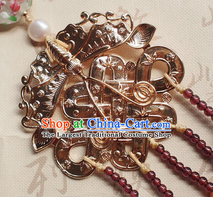 Chinese Traditional Jadeite Pendant Accessories National Cheongsam Garnet Tassel Brooch