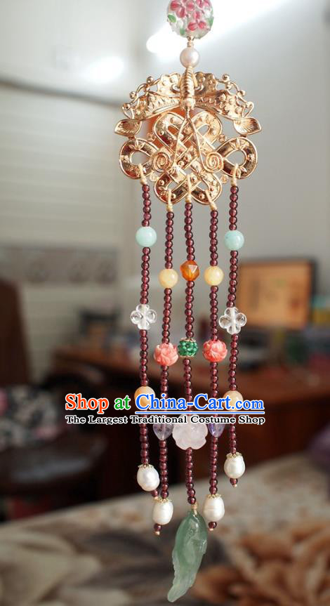 Chinese Traditional Jadeite Pendant Accessories National Cheongsam Garnet Tassel Brooch
