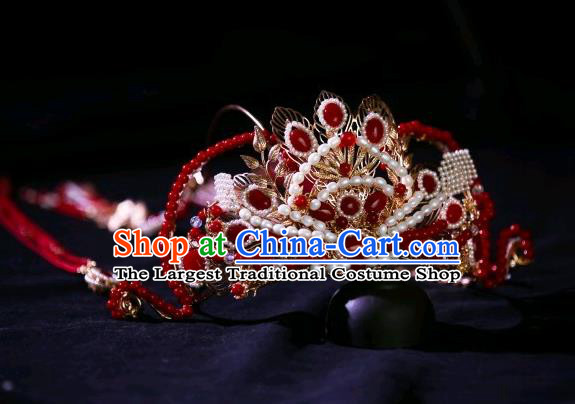 Chinese Ancient Princess Red Tassel Hair Crown Traditional Tang Dynasty Wedding Hair Accessories