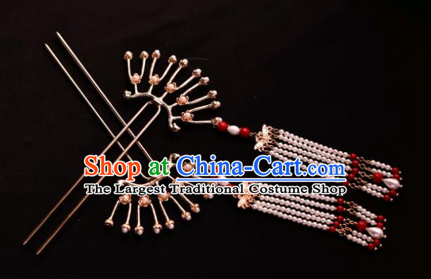 Chinese Ancient Princess Hairpin Traditional Song Dynasty Court Pearls Tassel Hair Stick