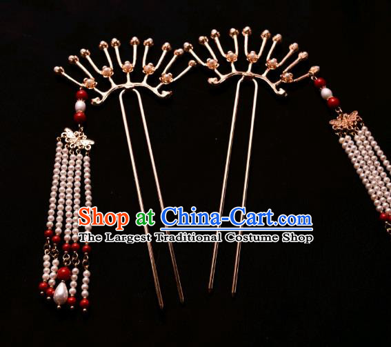 Chinese Ancient Princess Hairpin Traditional Song Dynasty Court Pearls Tassel Hair Stick