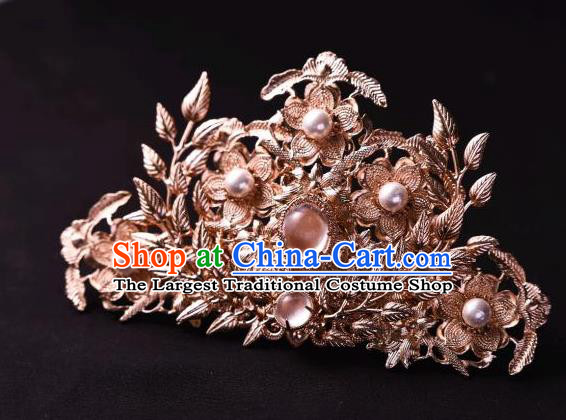 Chinese Ancient Imperial Concubine Pearls Hairpin Traditional Song Dynasty Golden Hair Crown