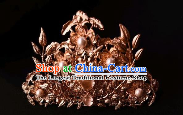 Chinese Ancient Imperial Concubine Pearls Hairpin Traditional Song Dynasty Golden Hair Crown